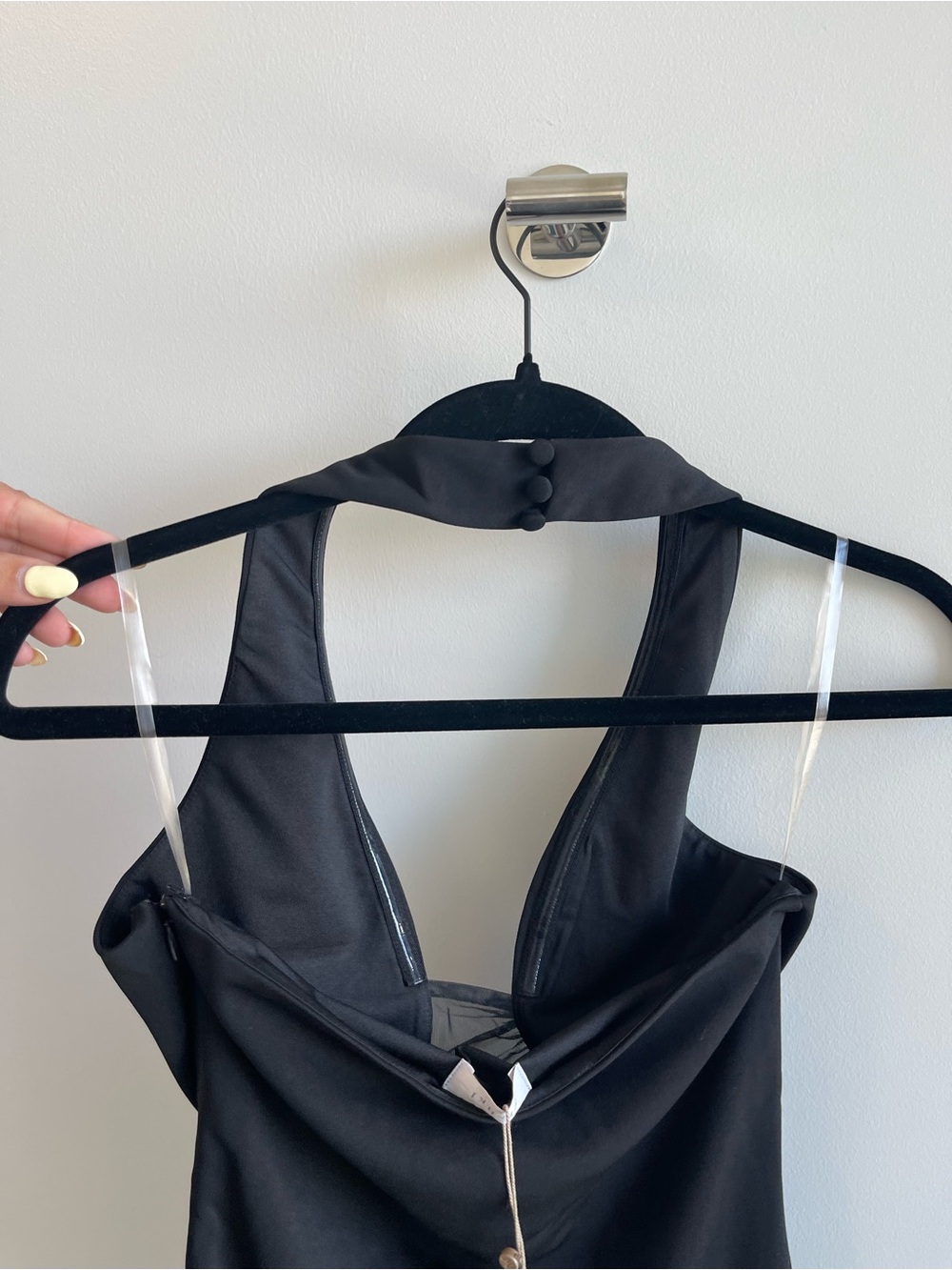 Meshki Aubree Crepe and Mesh Black Cutout Halter Mini Dress - Picture 5 of 8